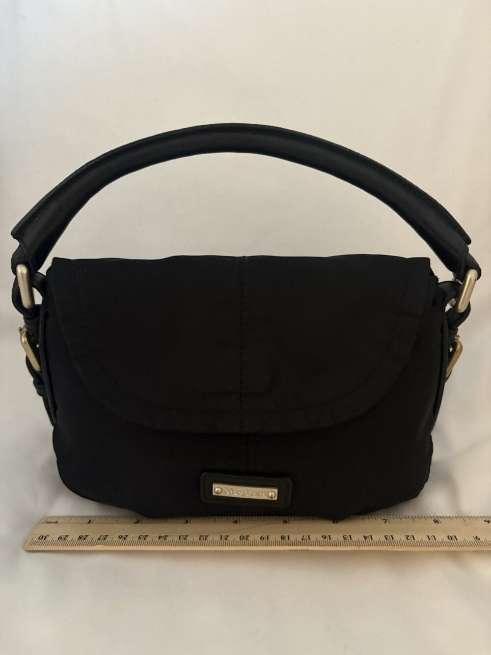 MaxMara Black Small Satchel Top Handle Zip/Magnetic Gold Hardware Made Italy